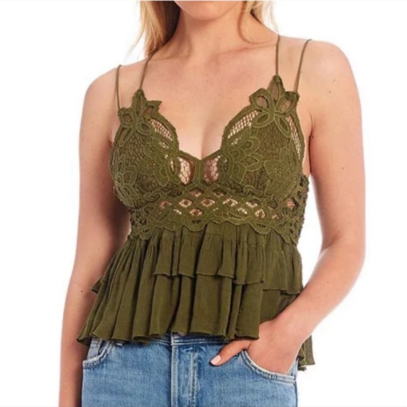 NWT Free People Olive Green Adella Crochet Cami Top - Picture 2 of 10